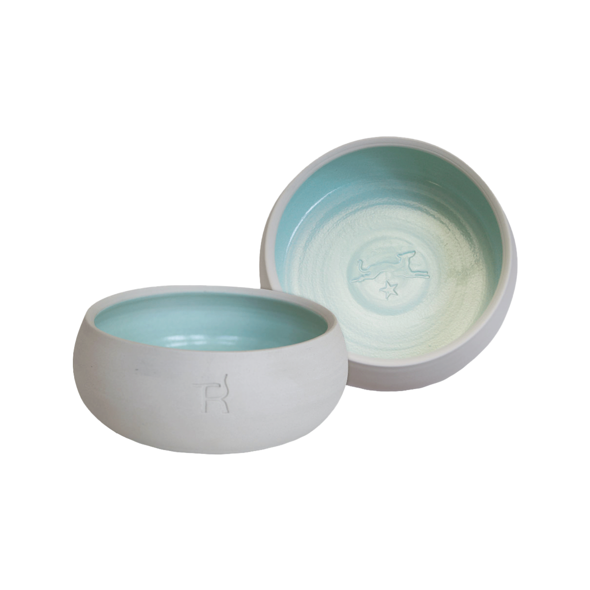 Ceramic dog bowl – natural colour / mint