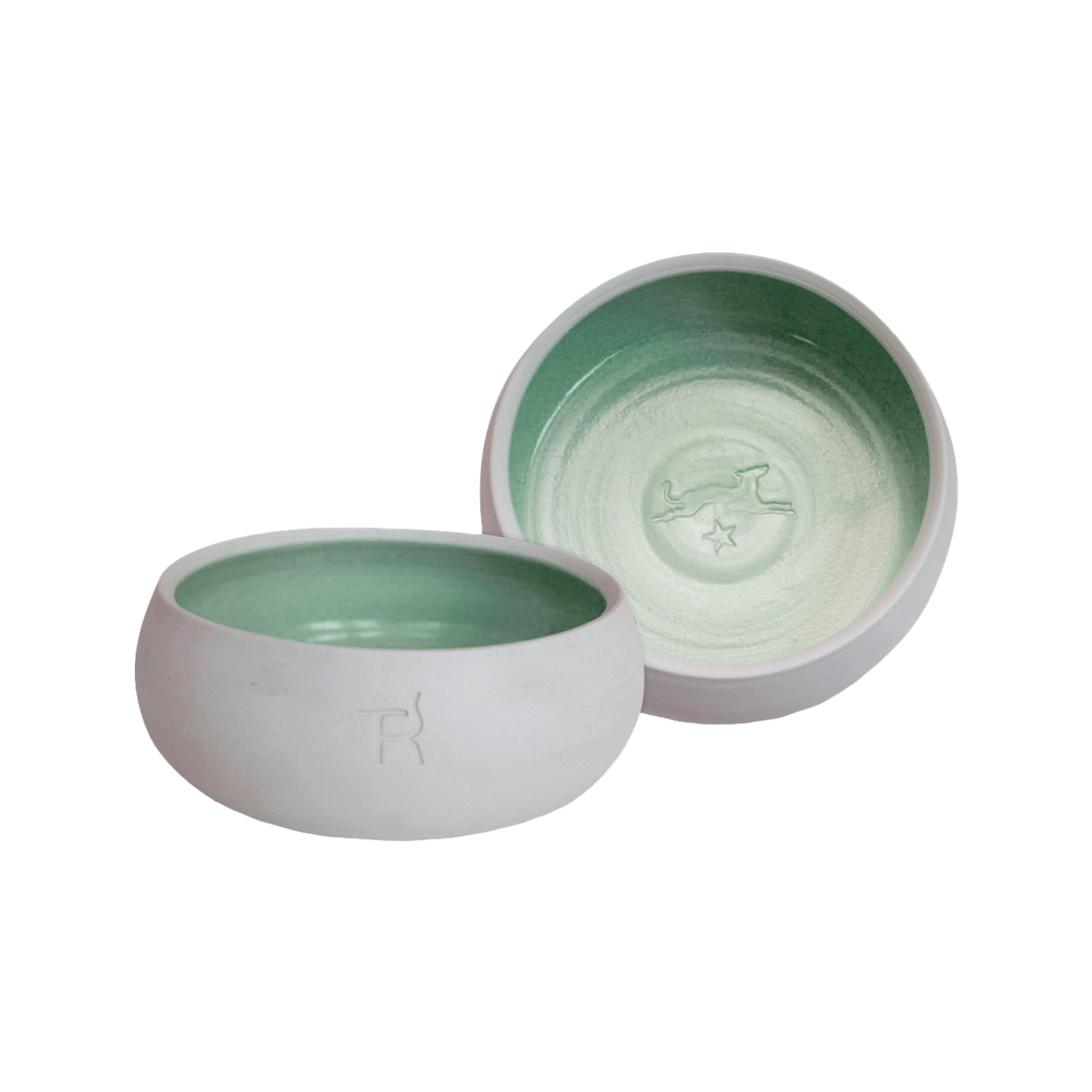 Ceramic dog bowl – natural colour / dark green