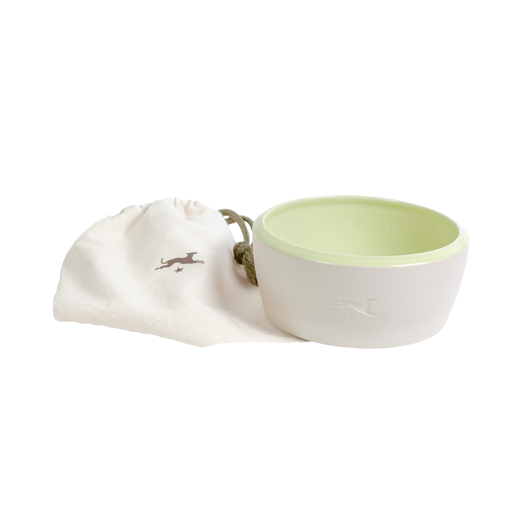 Ceramic dog bowl – natural colour / light green