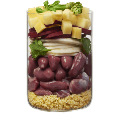Menu Oktoberfest 2022: poulet avec salade de pommes de terre et mâche, houblon et canneberges