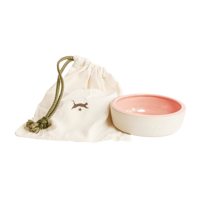 Ceramic cat bowl - natural colour / rose