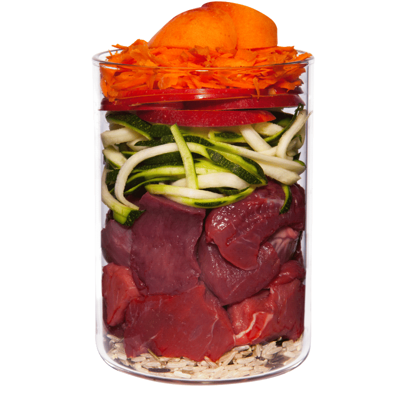 Beef with carrot, apple and natural rice