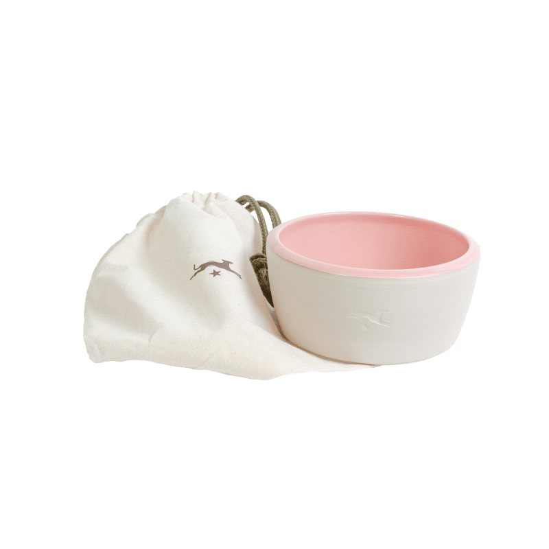 Ceramic dog bowl – natural colour / rose